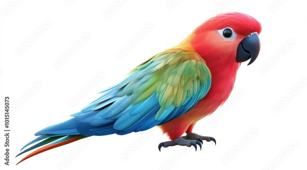 Fototapeta premium Cute 3d render parrot cartoon style on white background 