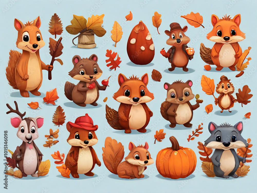 Obraz premium Fun Autumn Characters & Icons