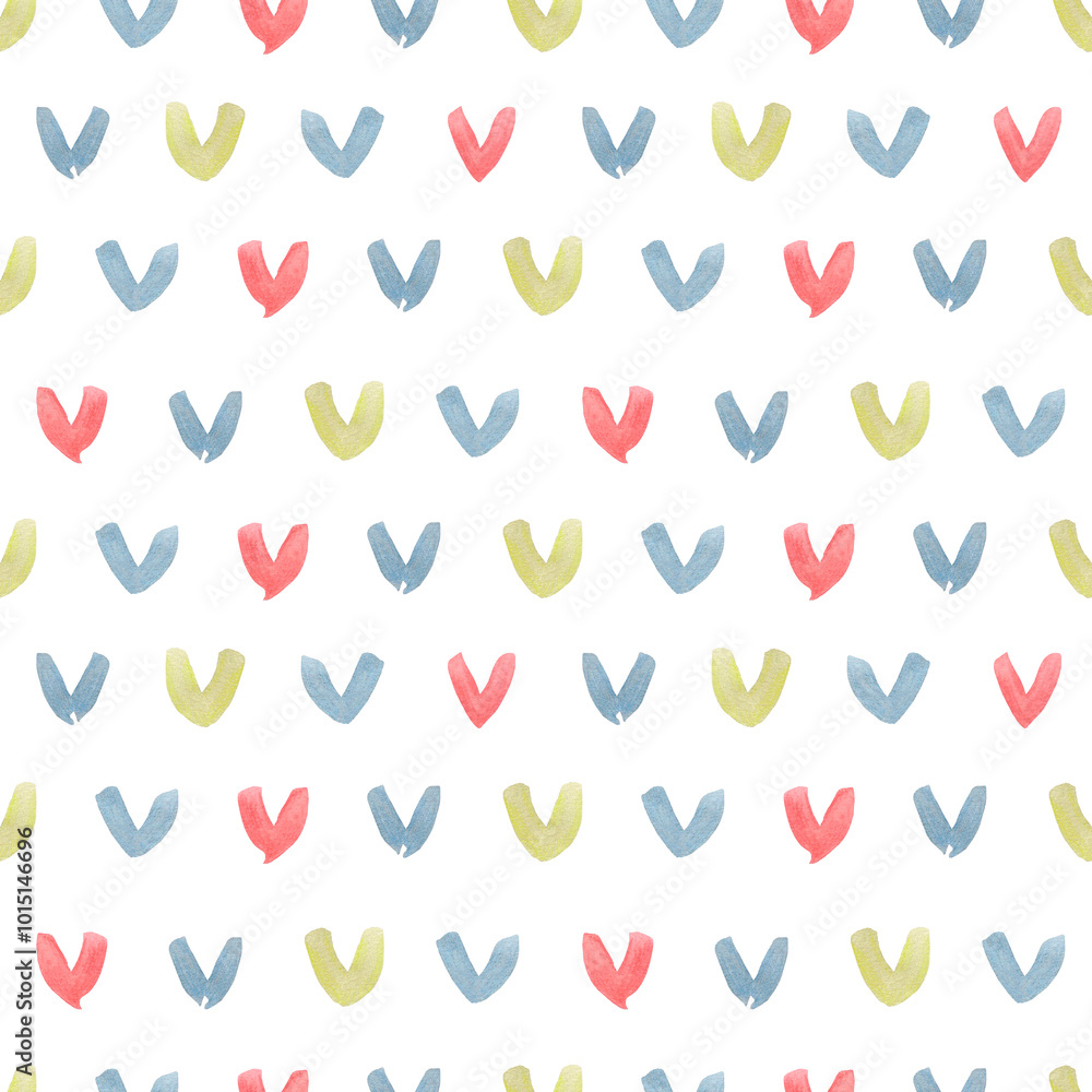 Hand drawn watercolor blue green and red hearts seamless pattern isolated on white background. Valentine illustration Can be used for textile, fabric, scrapbook and other printed products. Hand drawn watercolor blue green and red hearts seamless pattern isolated on white background. Valentine illustration Can be used for textile, fabric, scrapbook and other printed products.