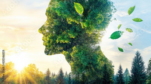 Mental health awareness concept with human silhouette and nature integration - world mental health day inspiration