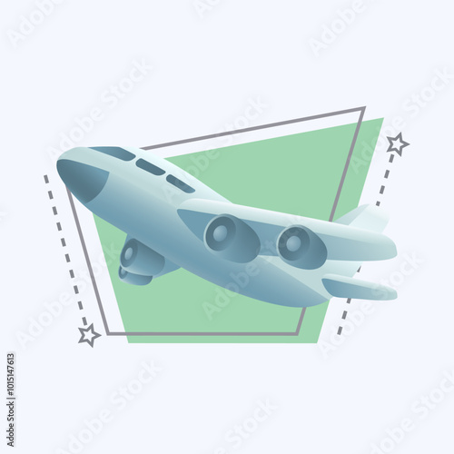 3d cartoon style flying airplane icon on white background. Passenger aircraft flat vector illustration. Transportation, vehicle, journey, travel, summer vacation concept