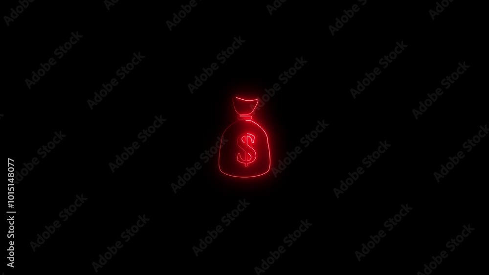 Neon money bag with dollar sign. Bright neon money bag and dollar icon. Icon bag with money, neon style. Neon glowing money bag icon animation in dark background. Neon money bag with dollar sign. Bright neon money bag and dollar icon. Icon bag with money, neon style. Neon glowing money bag icon animation in dark background.