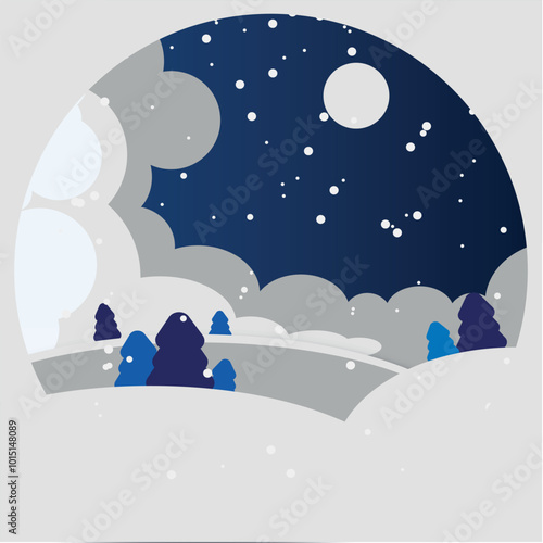 Minimal template design for branding, advertising with winter christmas composition in paper cut style. Vector illustration.