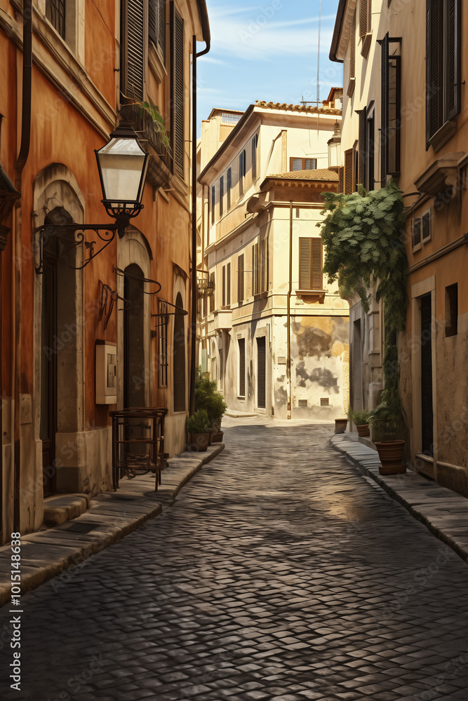 Charming cobblestone street in a quiet neighborhood with vintage lamps and sunlight creating a warm atmosphere
Charming cobblestone street in a quiet neighborhood with vintage lamps and sunlight creating a warm atmosphere