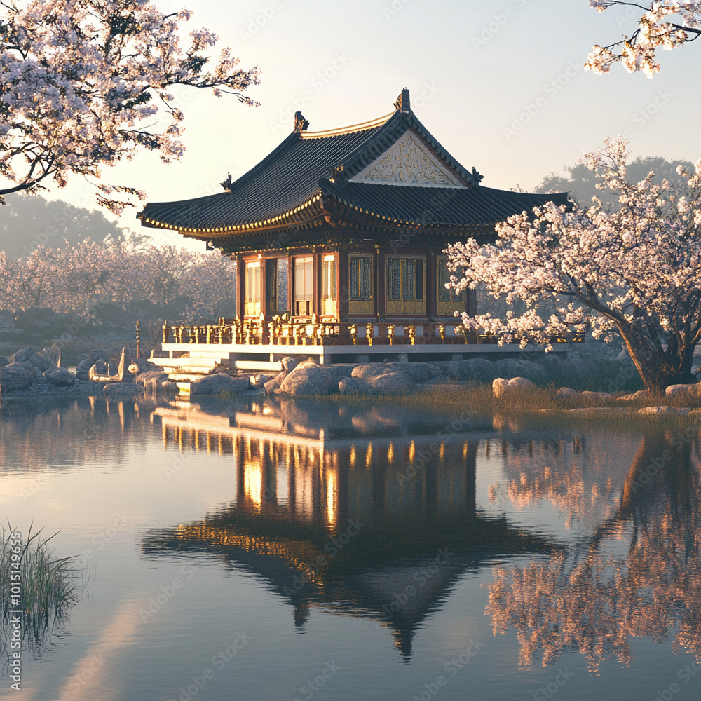 Obraz premium traditional Korean lunar new year celebration Seollal background eating and exchanging gifts in hanok