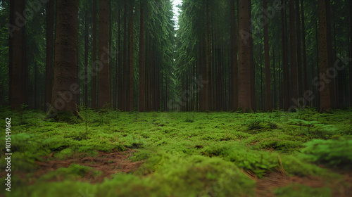 Forest of Tall Coniferous Trees with Pines  | Serene Woodland Landscape with Towering Evergreens