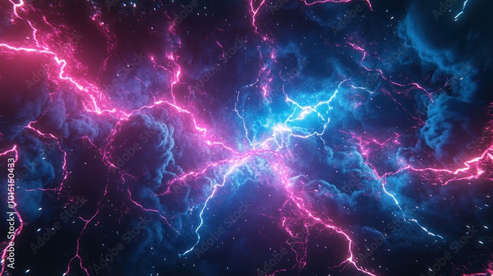 Abstract background with blue and pink lightning bolts and smoke. Abstract background with blue and pink lightning bolts and smoke.