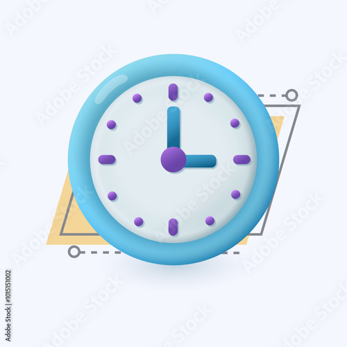 3d cartoon style wall clock icon on white background. Realistic clock watch dial with arrow flat vector illustration. Countdown, deadline, reminder, appointment concept