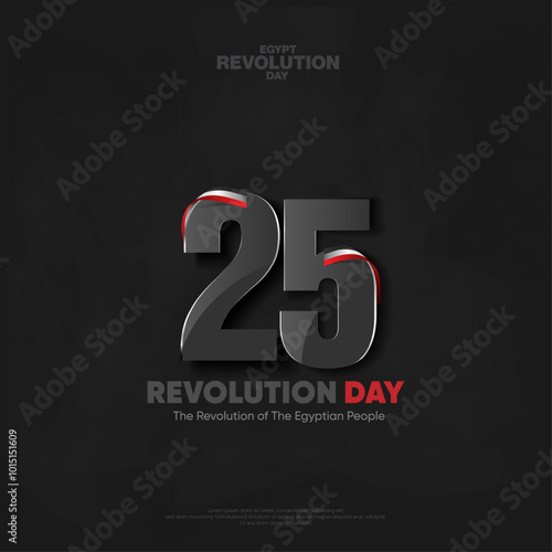 25 January Revolution greeting card with Egypt flag - on dark background