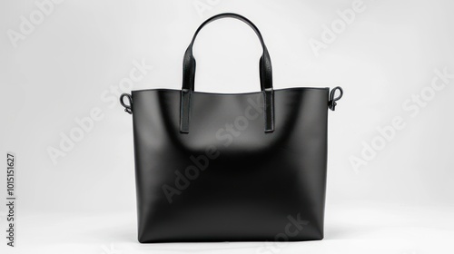 Black Leather Tote Bag with Double Handles photo