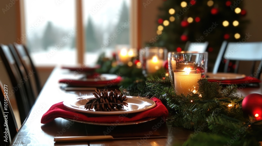Festive Christmas Table Setting with Decorations Festive Christmas Table Setting with Decorations