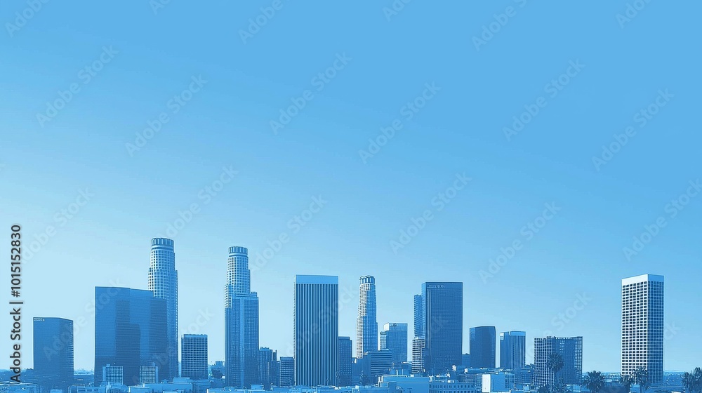 Blue solid color background with skyscrapers, Los Angeles landscape, architectural lines along the bottom edge, minimalism,simple design style, simple white lines, flat and minimalist style, Canon EF Blue solid color background with skyscrapers, Los Angeles landscape, architectural lines along the bottom edge, minimalism,simple design style, simple white lines, flat and minimalist style, Canon EF