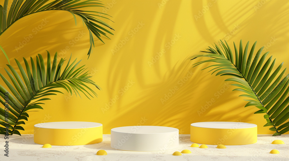 Spring summer yellow background with podium Spring summer yellow background with podium