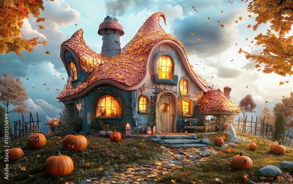 Fototapeta premium halloween cute crazy beautiful house