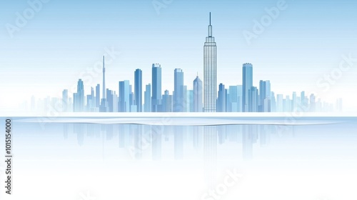 Abstract Skyline with Reflection in Blue Hue