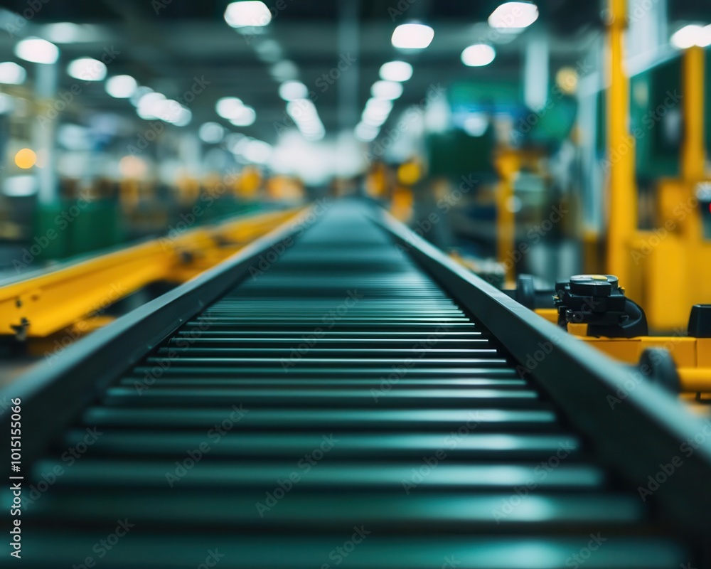 Conveyor belts that transport raw materials through the factory, conveyor production, factory efficiency Conveyor belts that transport raw materials through the factory, conveyor production, factory efficiency