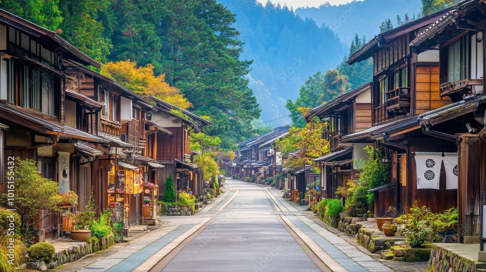The historic streets of Takayama in Gifu Prefecture, lined with preserved Edo-period houses and artisan shops. The historic streets of Takayama in Gifu Prefecture, lined with preserved Edo-period houses and artisan shops.