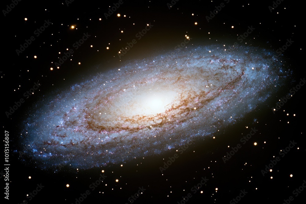 Fototapeta premium A Spiral Galaxy with a Bright Core Against a Starry Night Sky