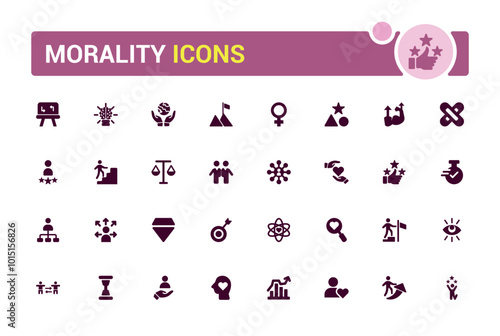 Morality and values solid icons set, UI icon set for web and app design, Filled ico collection, Thin outline icons pack. Editable and pixel perfect.