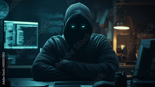 Unidentified hacker with face hidden. photo