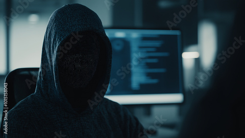 Unidentified hacker with face hidden. photo