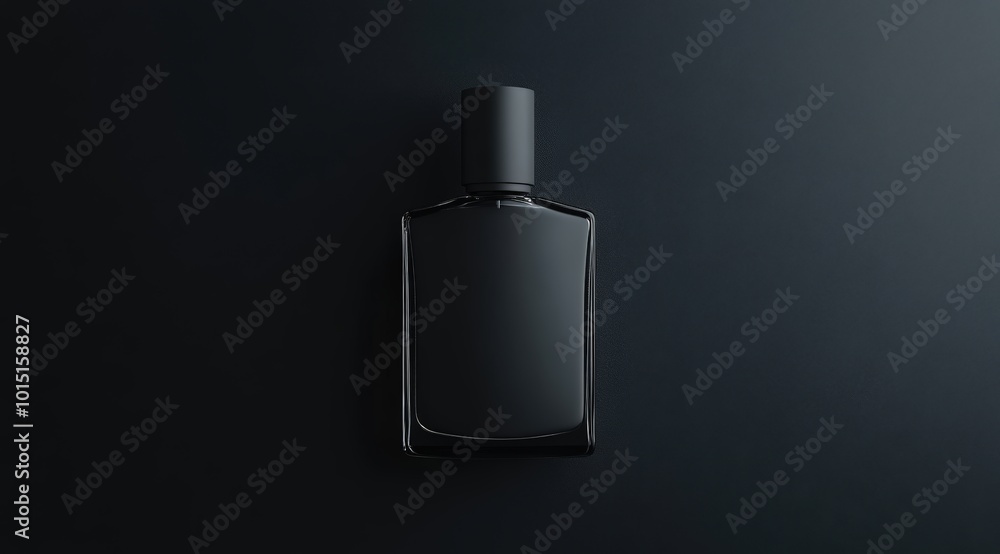 men's perfume bottle with a clean and austere design on a plain, matte black background. Mockup for design men's perfume bottle with a clean and austere design on a plain, matte black background. Mockup for design
