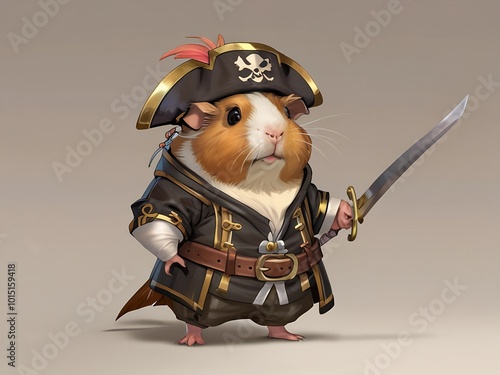 Animal guinea pig in a pirate costume AI generated