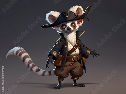 Animal lemur in a pirate costume AI generated photo