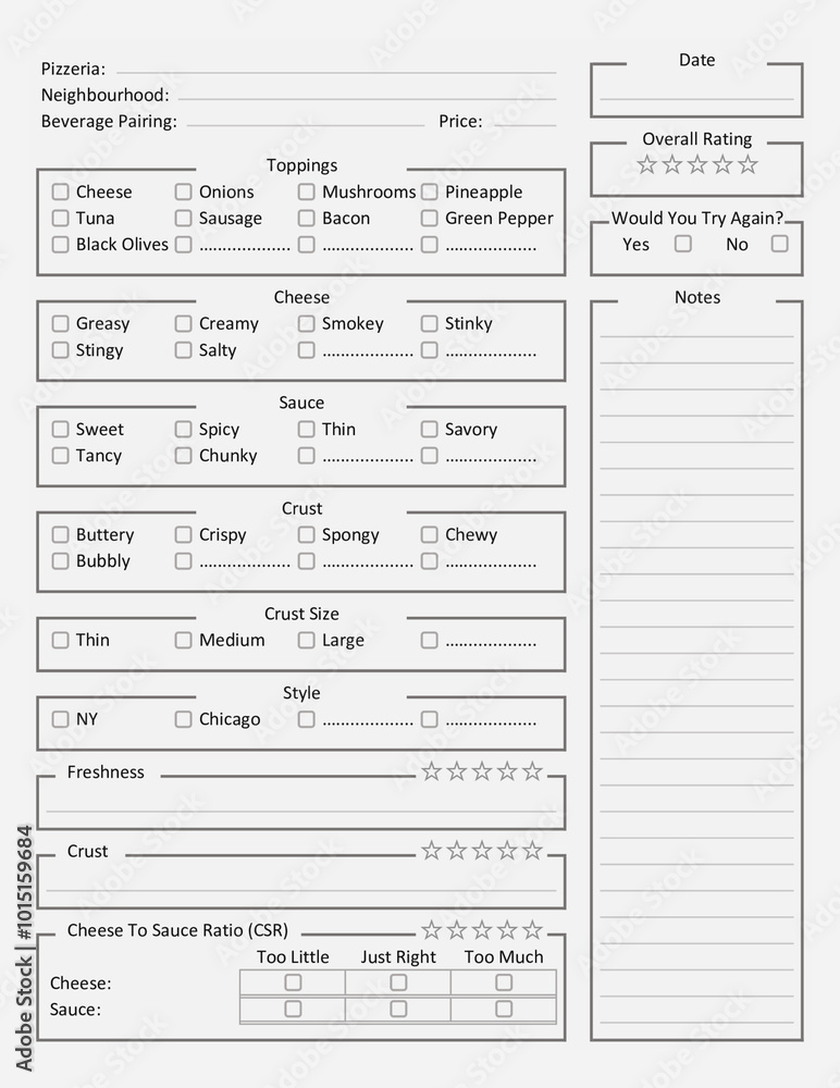 Pizza Review Sheet - Pizza Rating Sheet - Pizza Tasting Printable Paper Pizza Review Sheet - Pizza Rating Sheet - Pizza Tasting Printable Paper