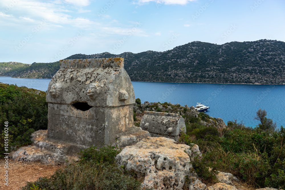 Fototapeta premium Kalekoy view in Kekova Gulf. Kekova is populer tourist destination in Turkey.