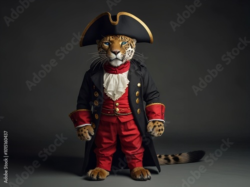 Animal predator jaguar in a pirate costume AI generated photo