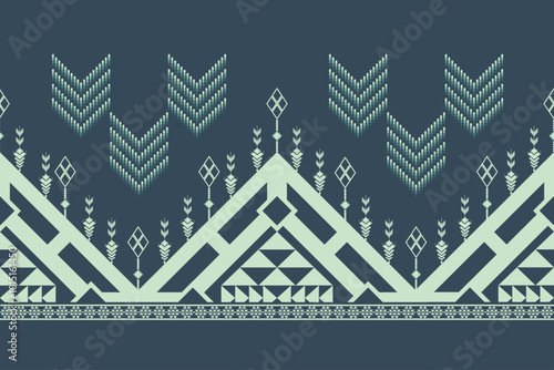 Teal and Mint Aztec Border Vector - Geometric Native American Design