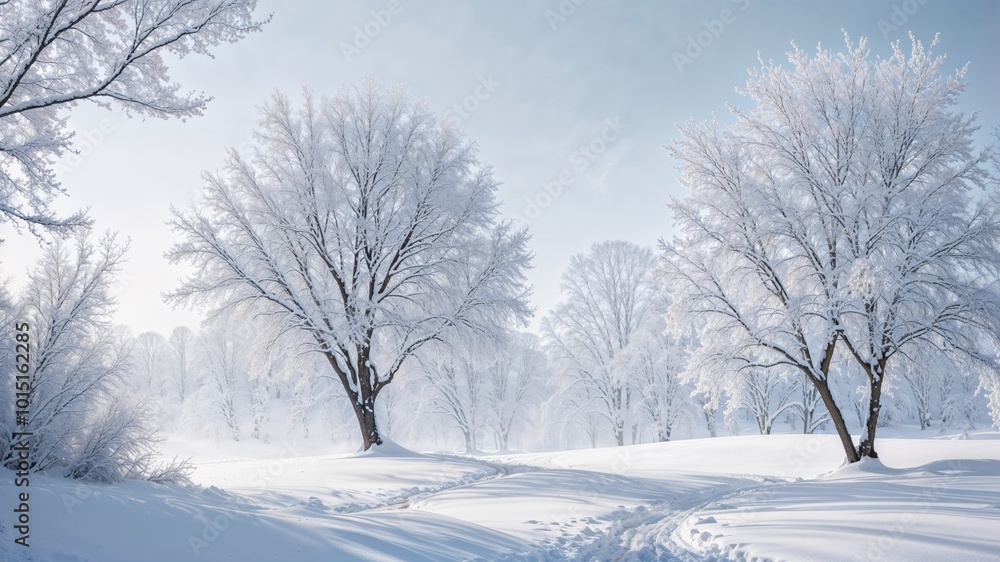 Winter landscape with snowy trees on a sunny winter day Winter landscape with snowy trees on a sunny winter day