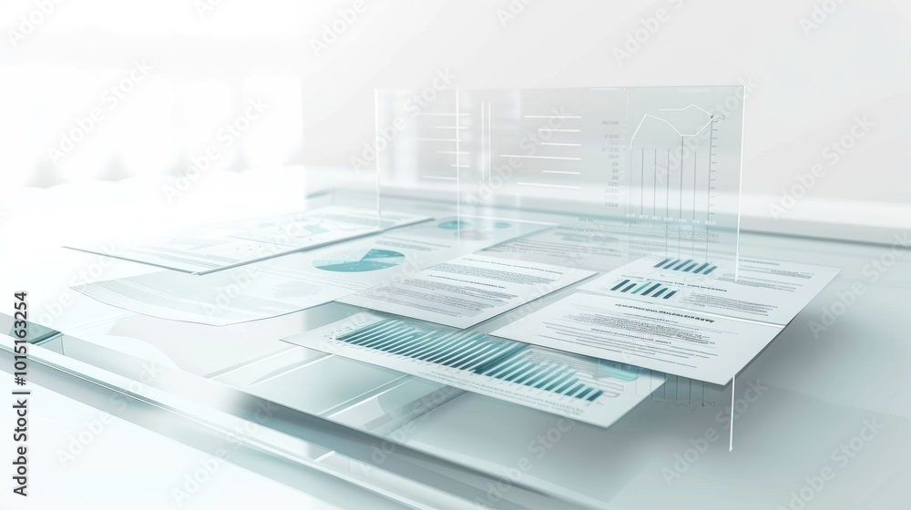 Business Data Analysis with Charts and Graphs on a Glass Table Business Data Analysis with Charts and Graphs on a Glass Table