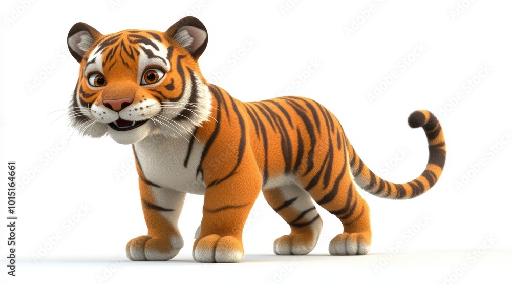 Cute 3d render tiger cartoon style on white background stock photo Cute 3d render tiger cartoon style on white background stock photo
