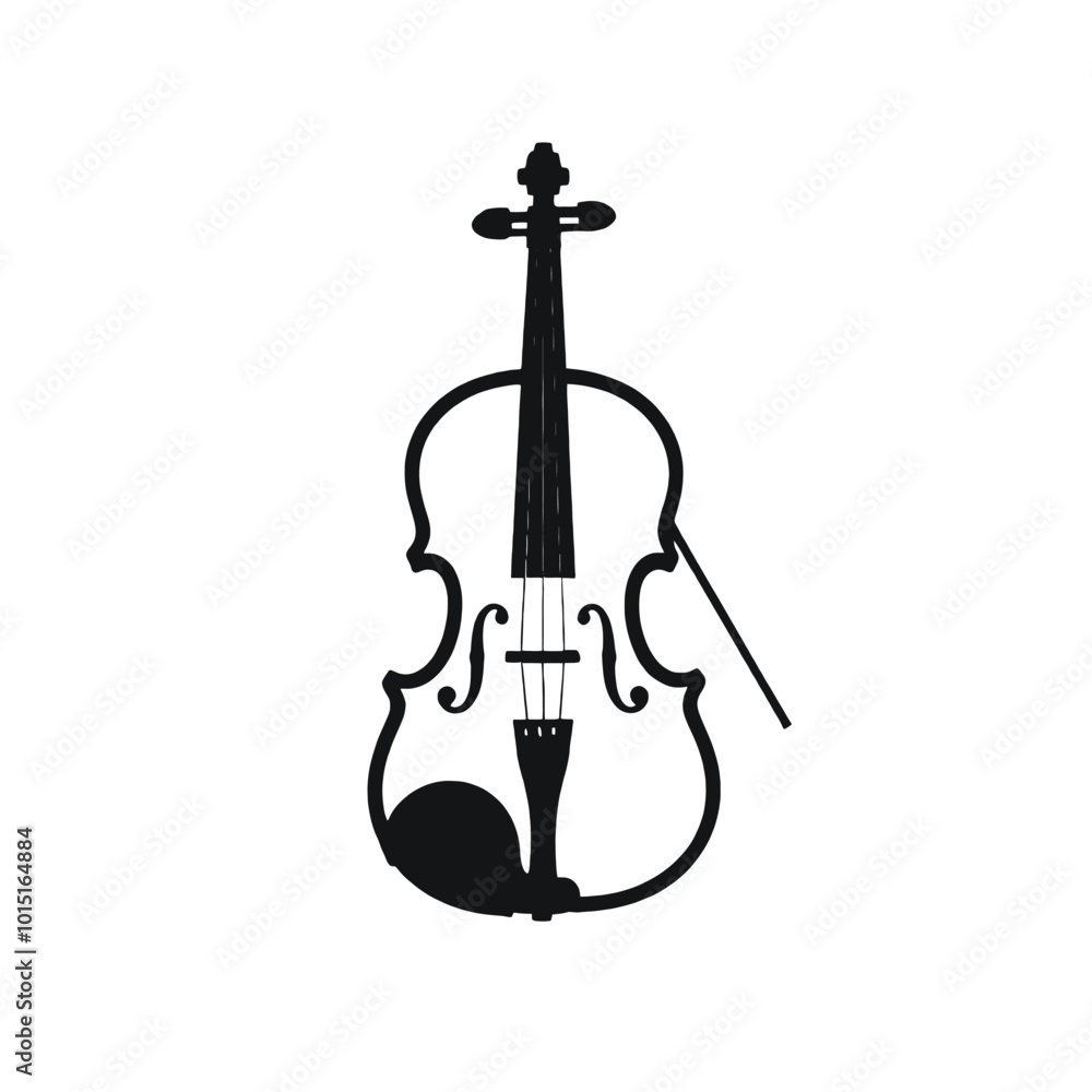 Naklejka premium A black and white silhouette of a violin, isolated white background