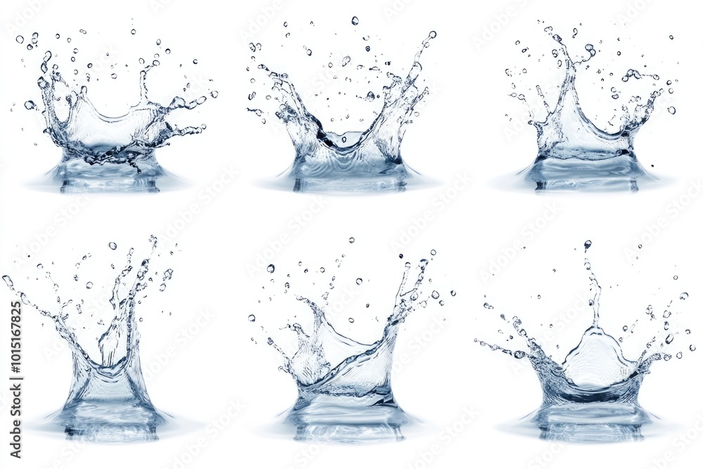 Six Isolated Clean Water Splashes for Design: High-Resolution Stock Image for Print, Card, Poster Six Isolated Clean Water Splashes for Design: High-Resolution Stock Image for Print, Card, Poster