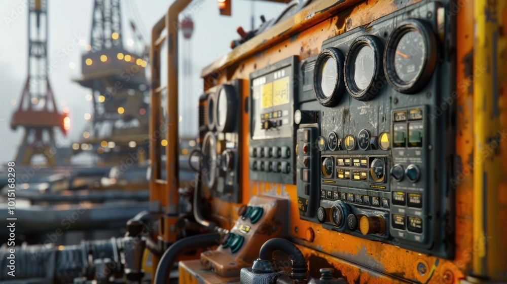 Close-up of the Control Panel of a Construction Crane Close-up of the Control Panel of a Construction Crane
