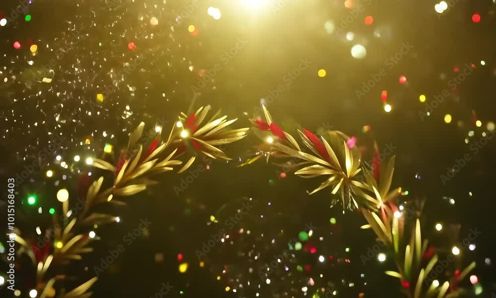 Golden wreath with golden confetti Golden wreath with golden confetti