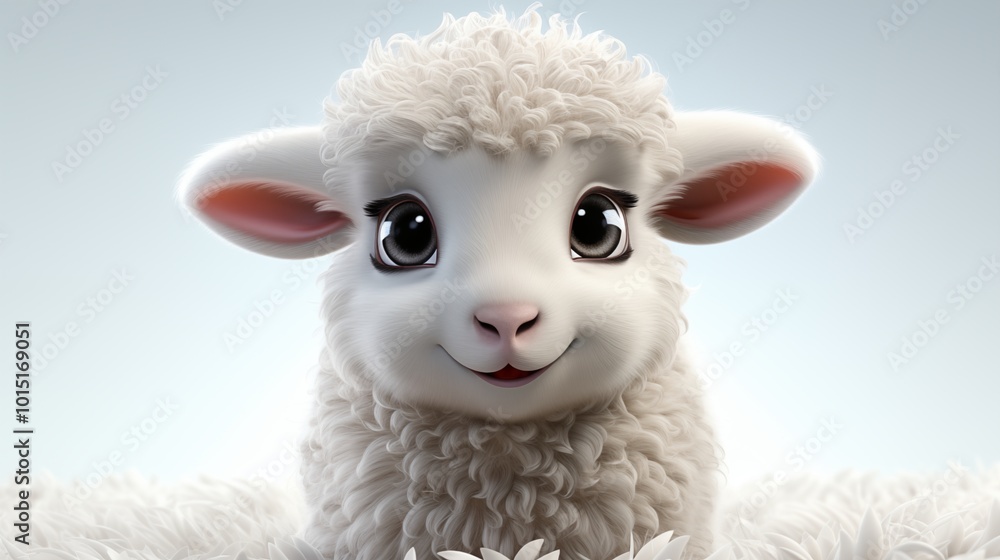 3D Style , Happy cute sheep cartoon character isolated on white background 3D Style , Happy cute sheep cartoon character isolated on white background