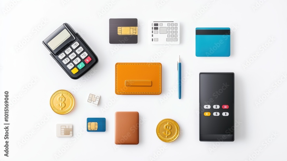 Digital wallet concept, secure online payments, flat icon style, sleek color palette, isolated on white background., ,