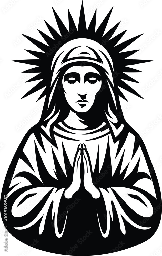 Our Lady Virgin Mary Mother of Jesus, Holy Mary, madonna, vector illustration, black on white background Our Lady Virgin Mary Mother of Jesus, Holy Mary, madonna, vector illustration, black on white background
