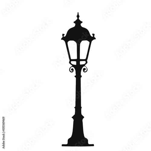 A black silhouette of a vintage street lamp with two light fixtures 