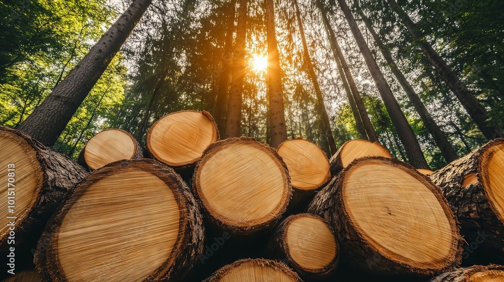 Stack of logs illuminating forest management and timber industry Stack of logs illuminating forest management and timber industry