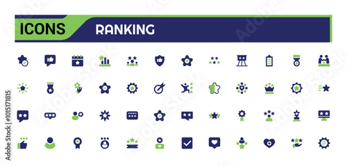 Ranking solid colorful icons set, star rating First place and winner medal. Shoulder strap, star ranking two color icon, Filled icons collection, Editable and pixel perfect symbol pack.