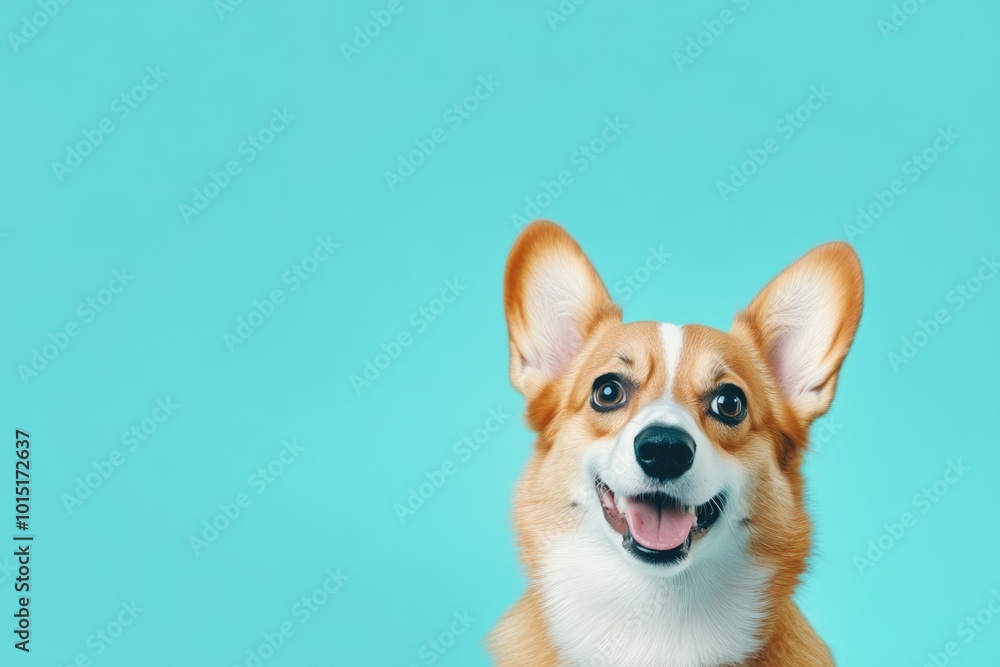 Cheerful Corgi with Excited Expression on Turquoise Background - Ideal for Pet-Themed Designs Cheerful Corgi with Excited Expression on Turquoise Background - Ideal for Pet-Themed Designs