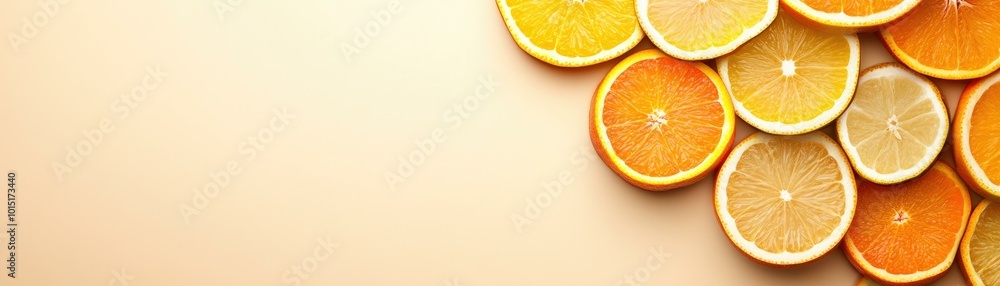 Citrus Fruit Slices on Neutral Background Citrus Fruit Slices on Neutral Background