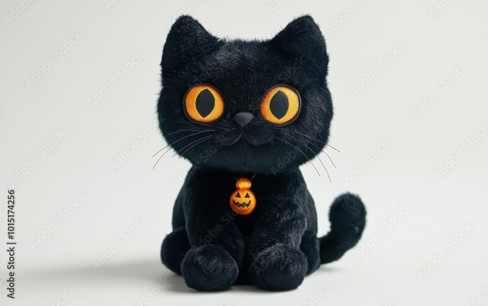 Plush toy Halloween character black cat on white background Plush toy Halloween character black cat on white background
