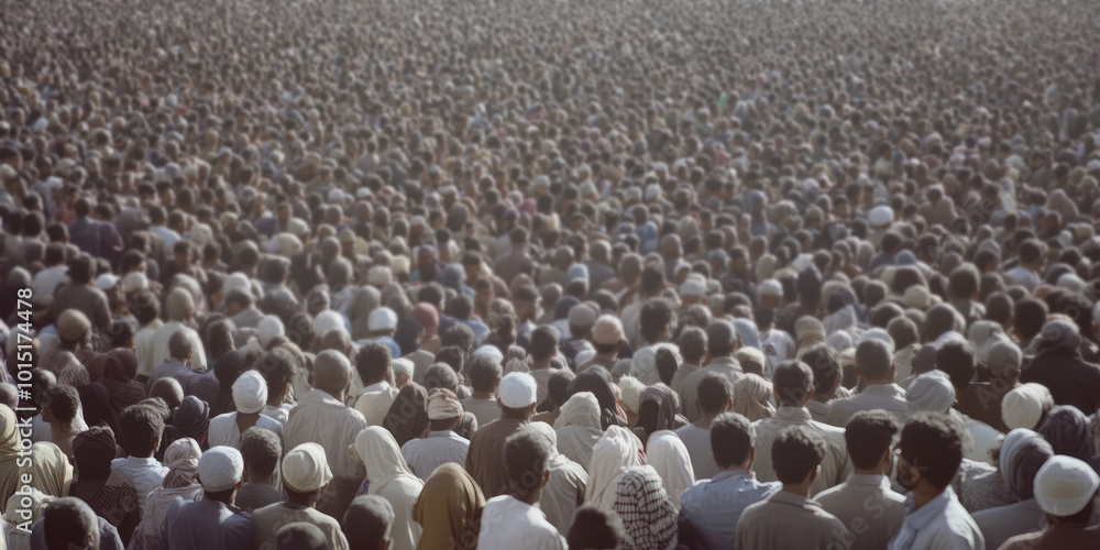 Obraz premium A crowd of migrant. The problem of migration, overpopulation.