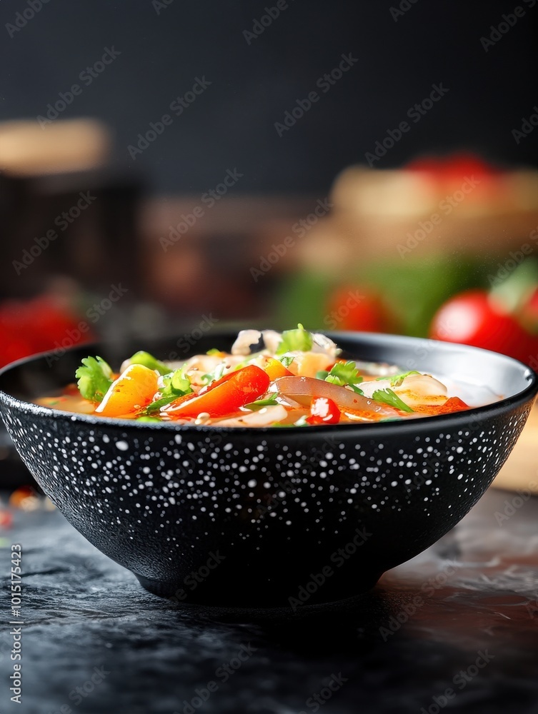 Colorful Floating Pho in Bowl with Broth Colorful Floating Pho in Bowl with Broth